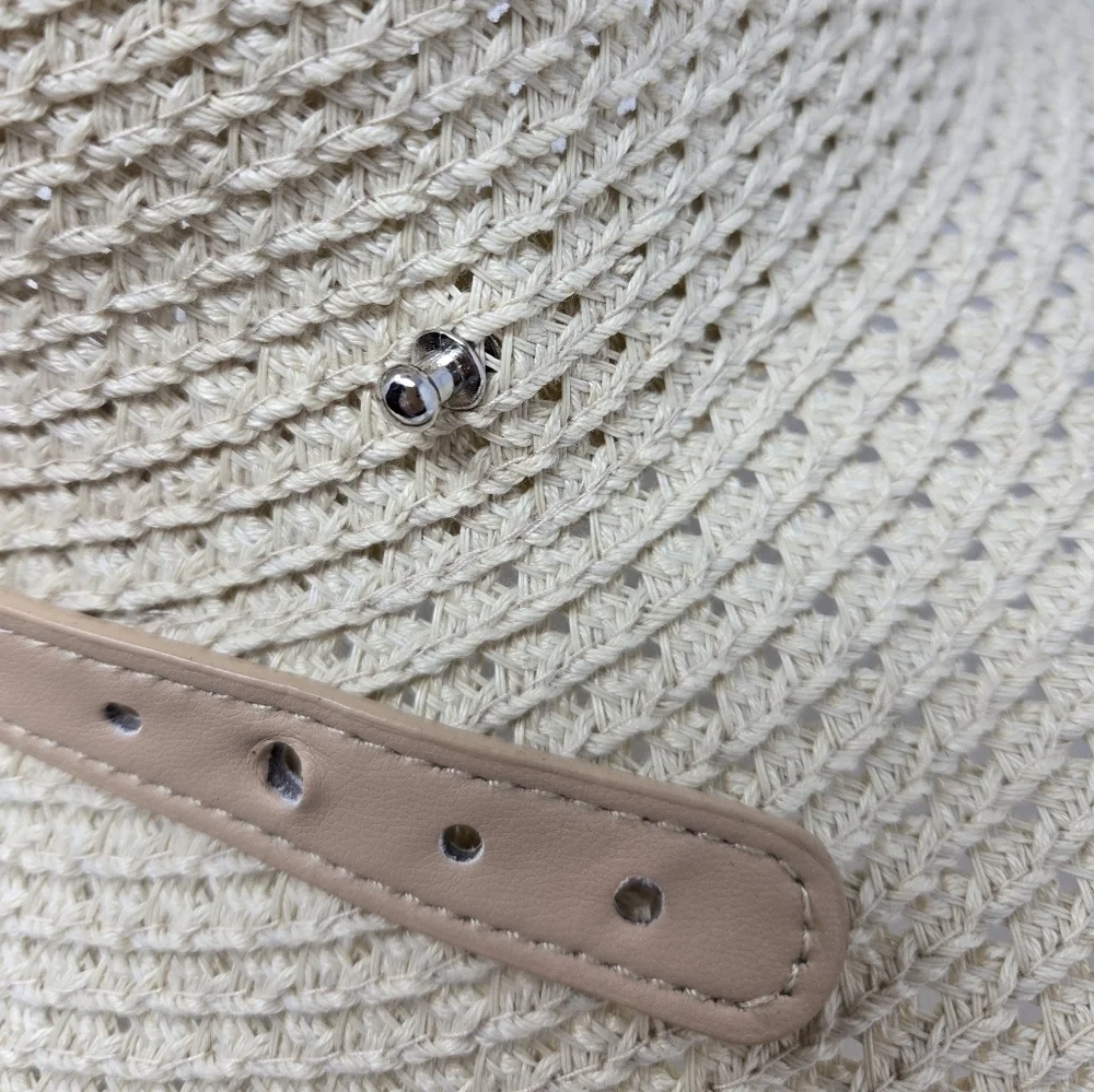 LANDS' END NATURAL CREAM OVERSIZE ADJUSTABLE SUN HAT CAP WOMEN OS VACATION BEACH